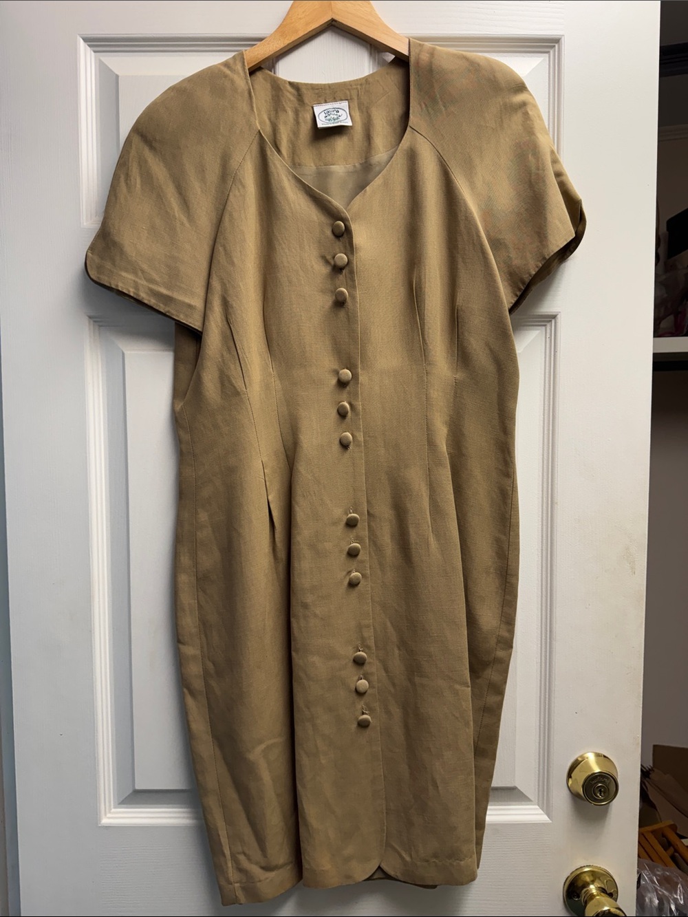 Laura Ashley Tan Button-Front Midi Dress